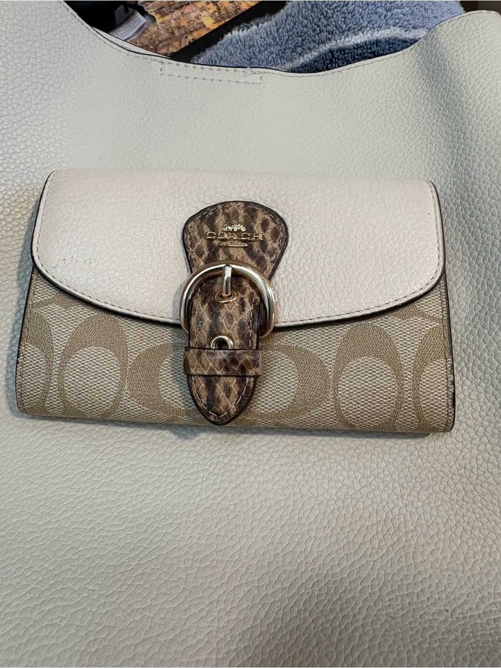 Coach Signature Buckle Wallet in Beige, Cream and Brown